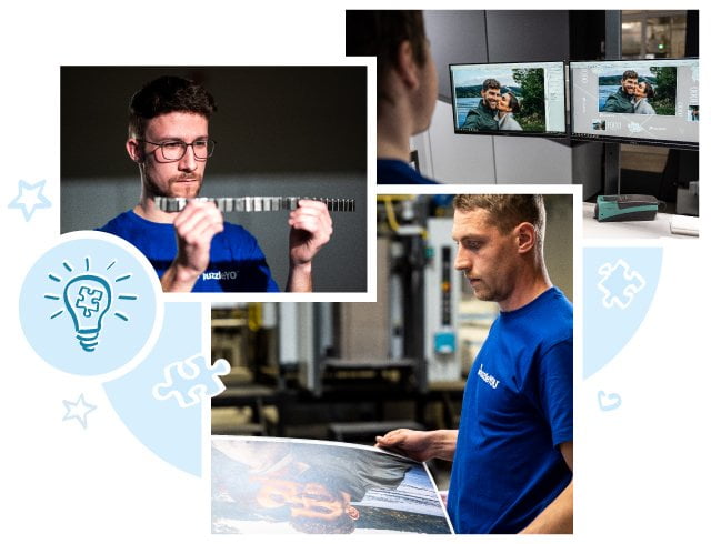 Opravdová řemeslná práce: naši zaměstnanci při tisku a vývoji forem na puzzle.